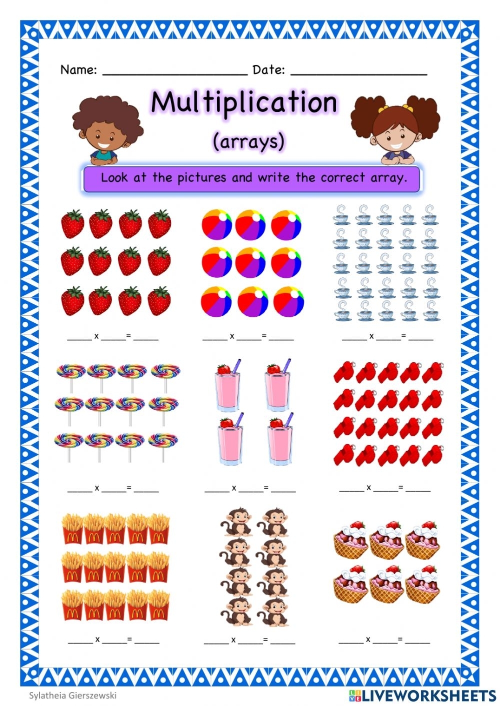 multiplication with arrays worksheets