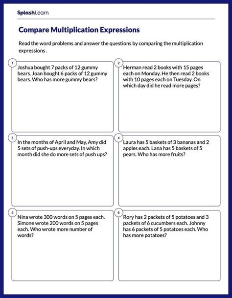 multiplicative comparison worksheets
