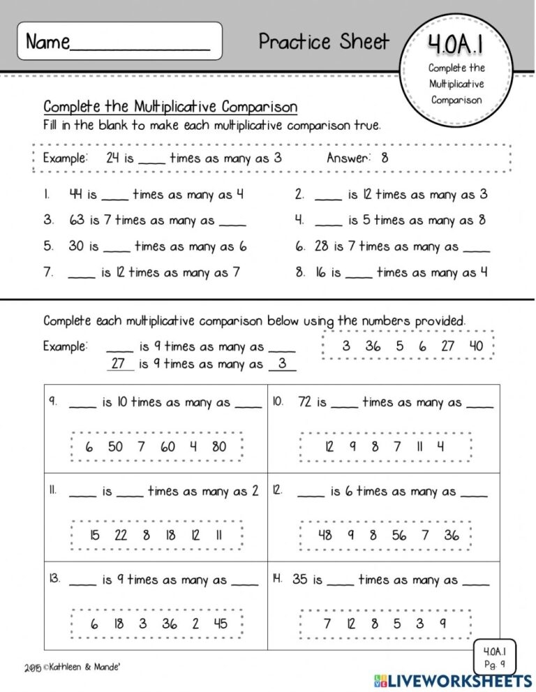 Multiplicative Comparison Worksheets Pdf Printable Worksheets