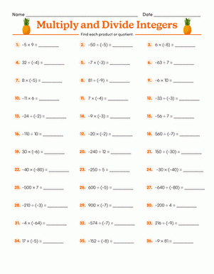 multiply and divide integers worksheet