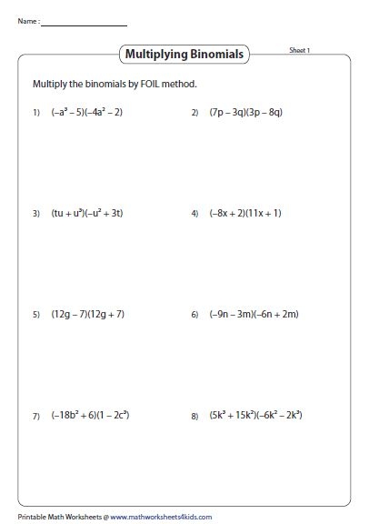 Multiply Binomials Using The FOIL Method Multiplying Polynomials 