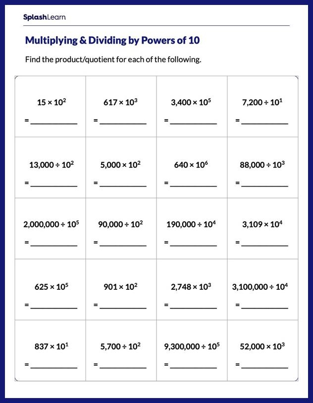 powers of 10 worksheet