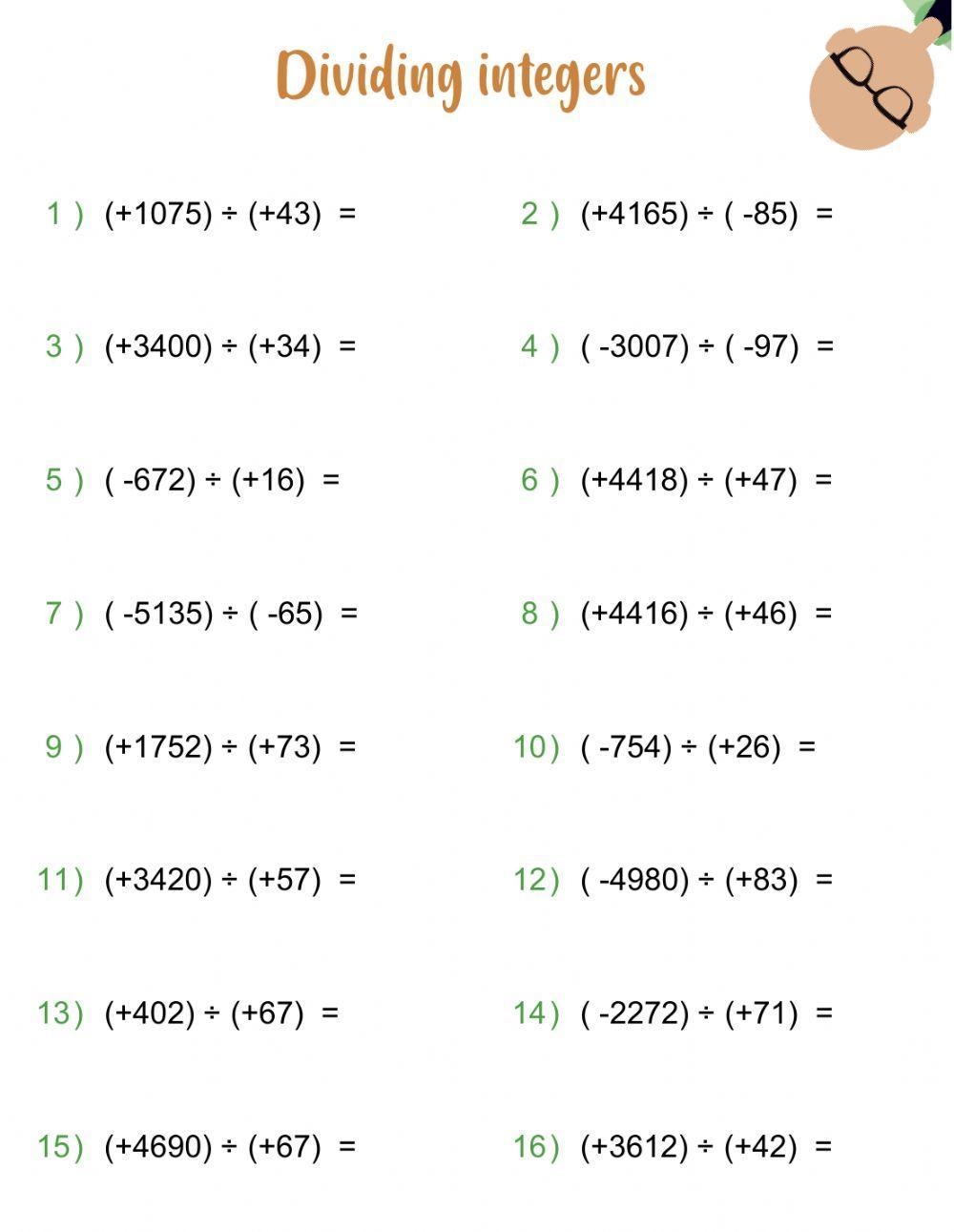 Multiplying And Dividing Integers Interactive Exercise Live 