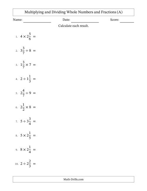 Multiplying And Dividing Mixed Fractions Worksheet Practice Problems 