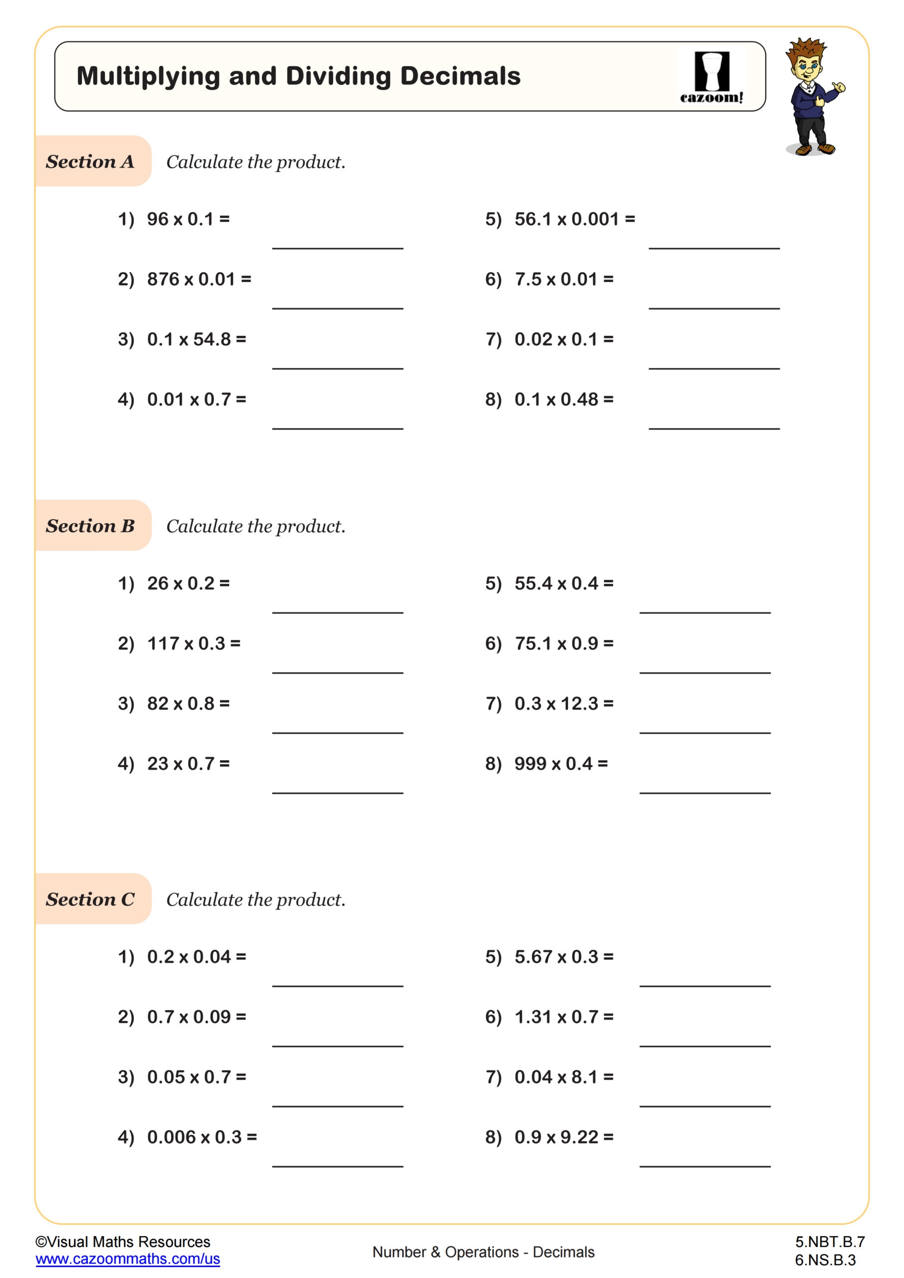 Multiplying Decimals Tenths Decimal Worksheets Worksheets Library