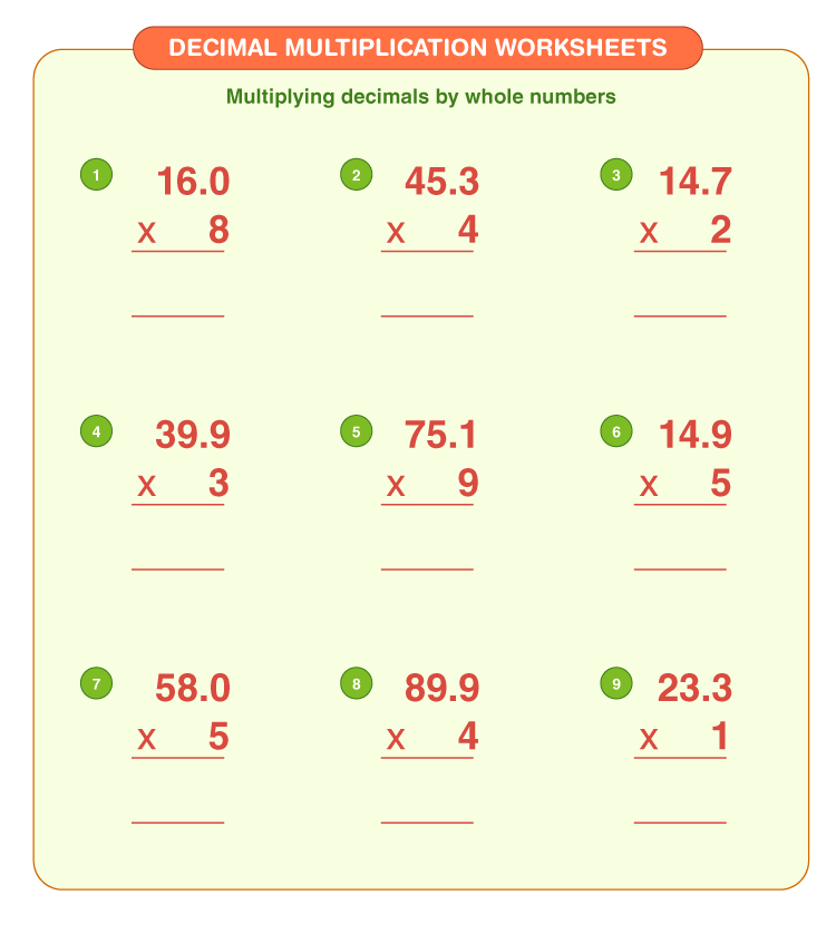 multiplication with decimals worksheet