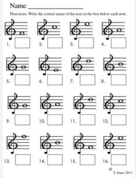 Music Note Naming Worksheets
