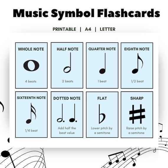 Music Symbols Printable Chart Music Note Flashcards Music Symbol