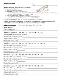 Mutations Worksheet Deletion Insertion And Substitution Docsity