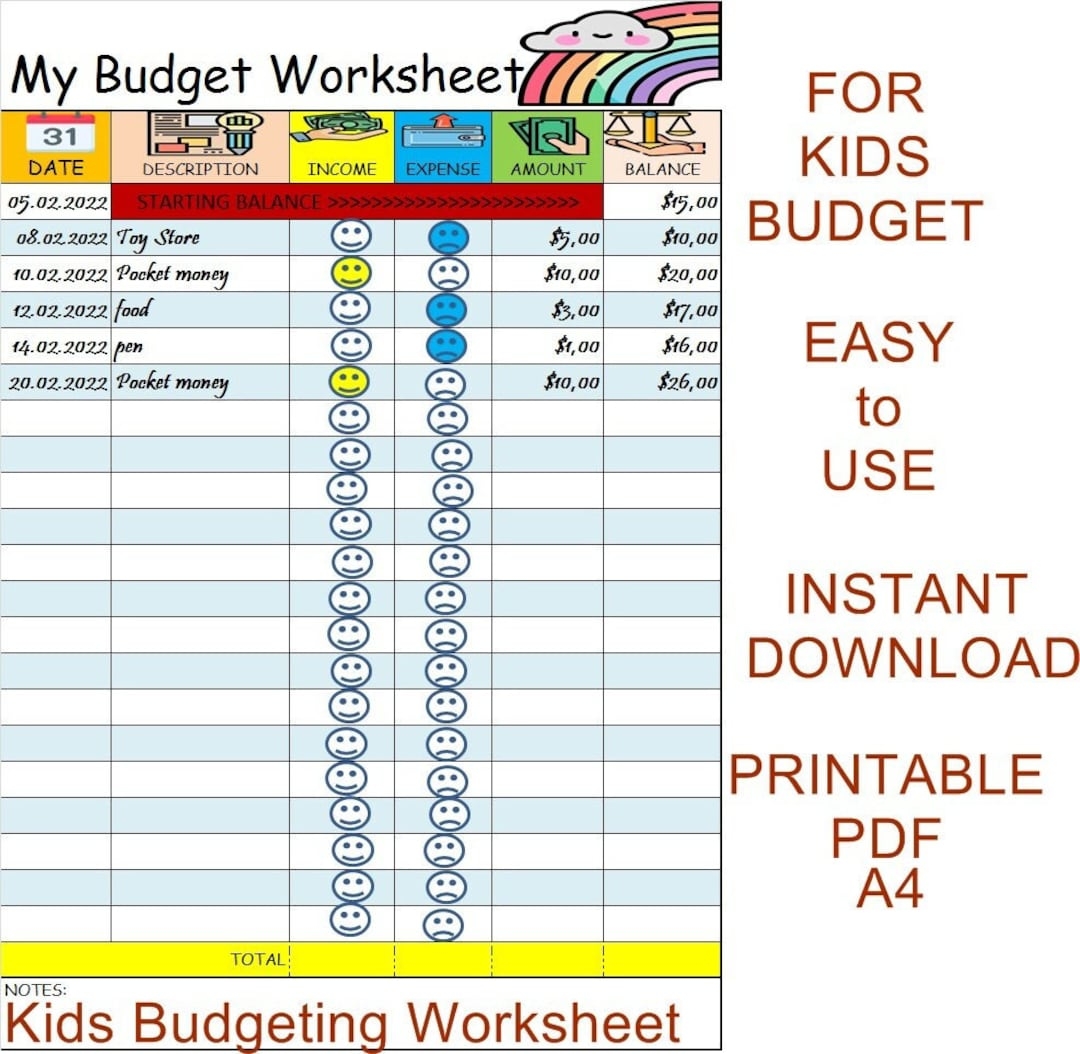 printable budget worksheet for kids