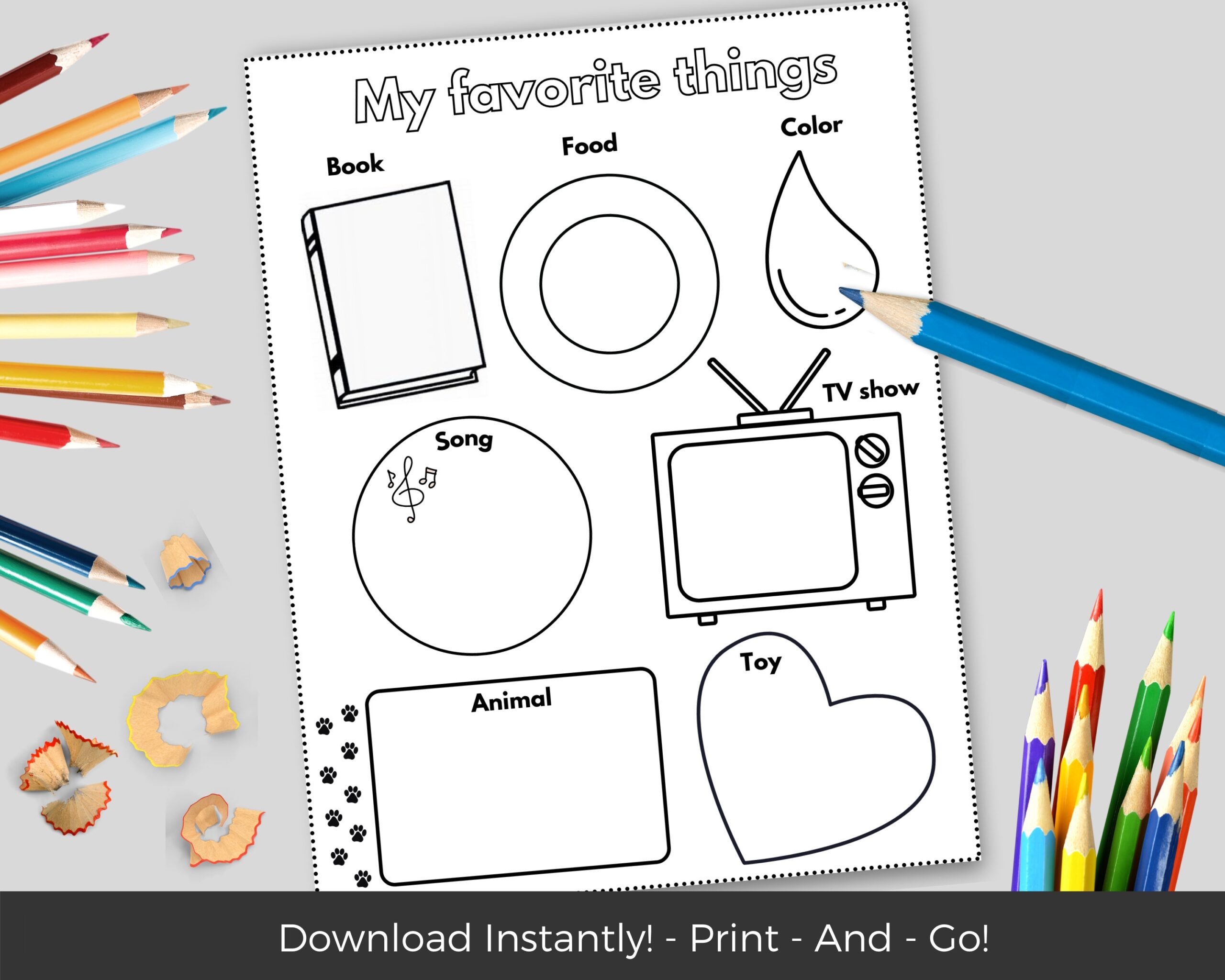 My Favorite Things Sheet Home School Preschool Kindergarten 