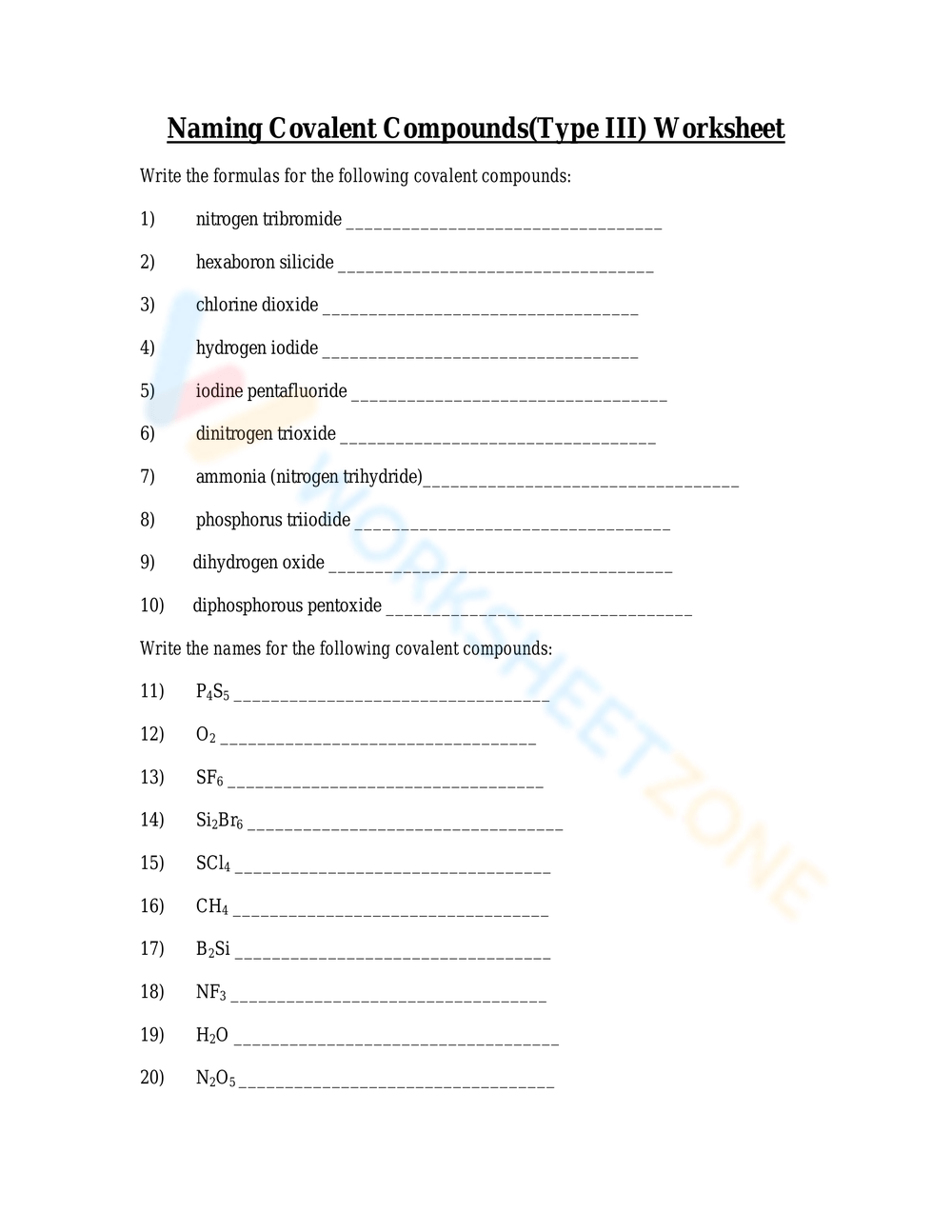 Naming Covalent Compounds Type III Worksheet Worksheet Worksheets