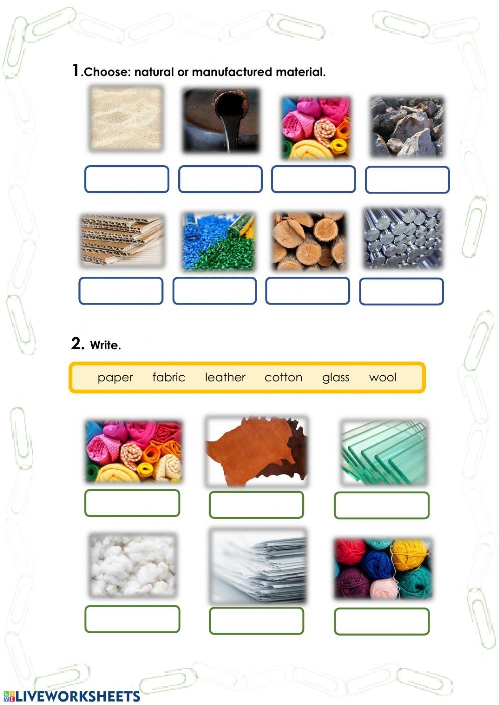 Natural And Manufactured Materials Worksheet