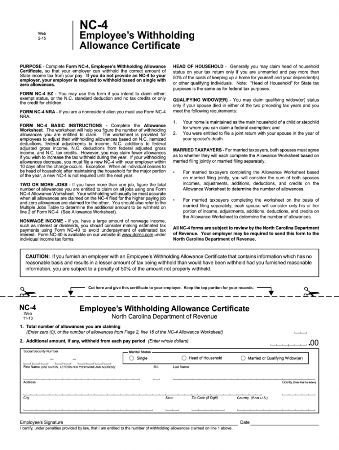 Nc 4 Allowance Worksheet