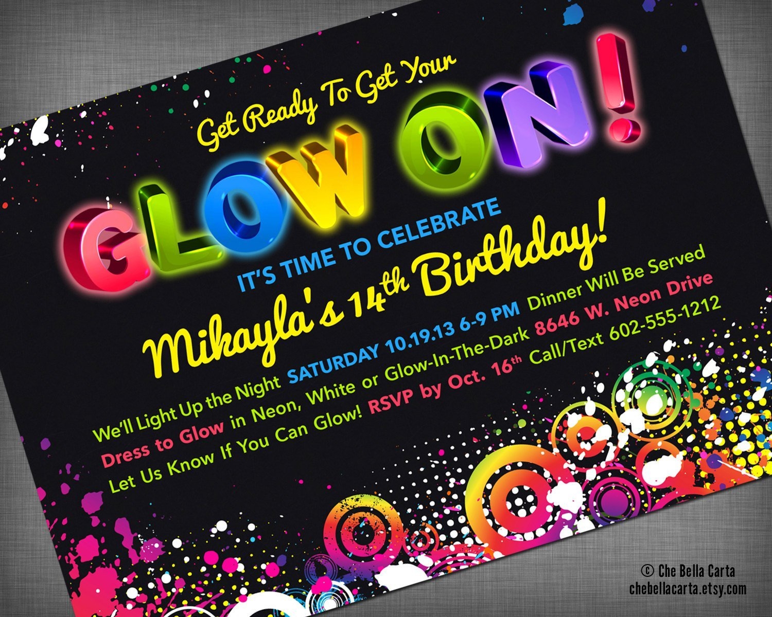 Neon Glow Party Invitations Invitation Design Blog