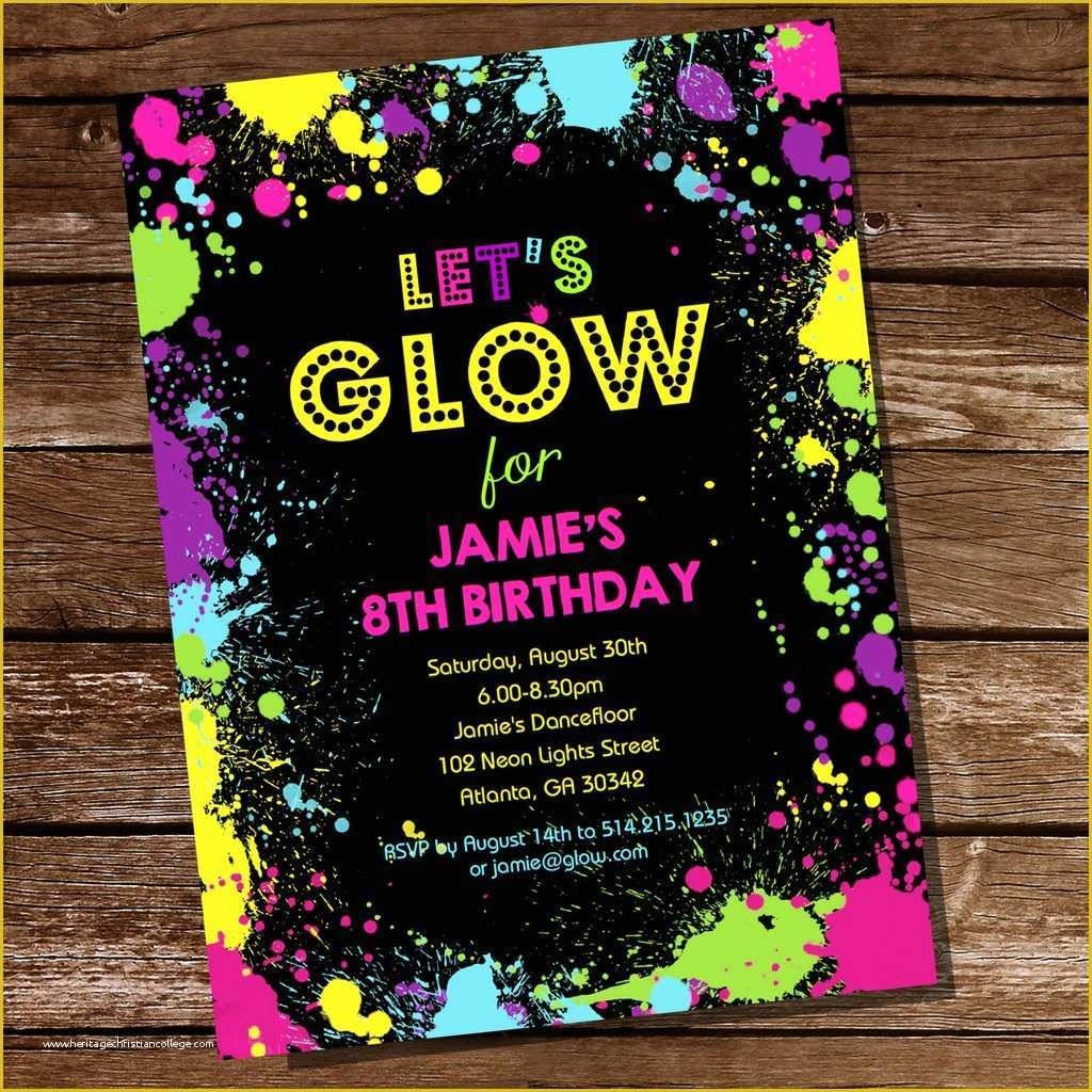 Neon Party Invitations Templates Free Of Glow In The Dark Invitations 