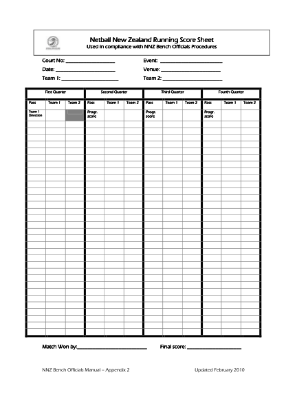 printable netball score cards template