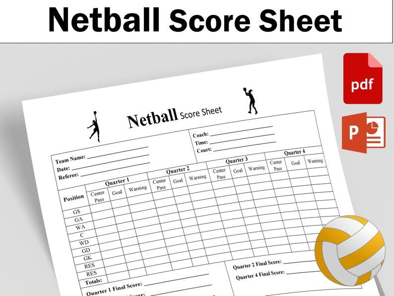 Netball Score Sheet Printable PDF Editable Source File PPT Etsy