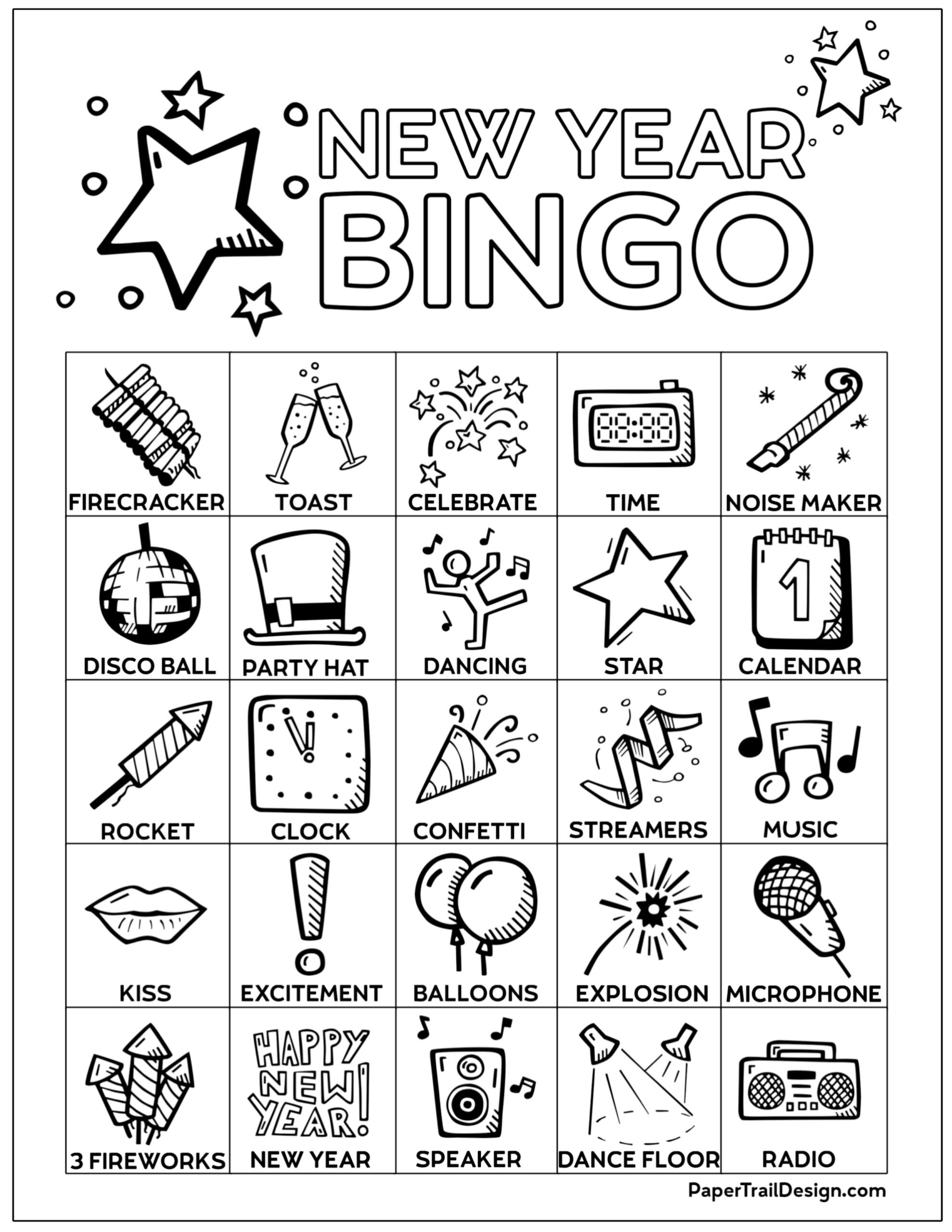 printable new years bingo cards