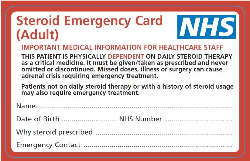 Nhs steroid card front Wilmslow Health Centre