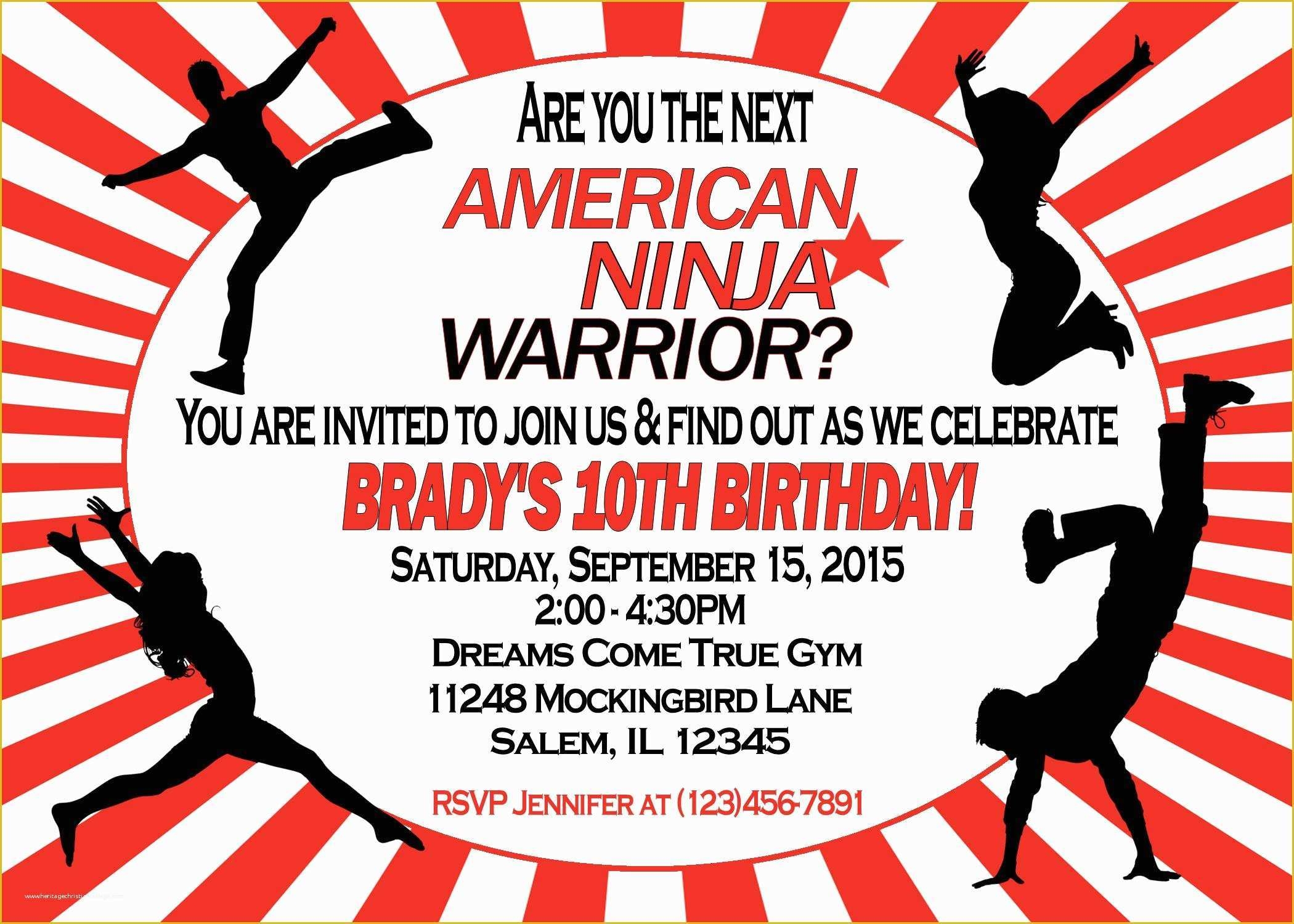 Ninja Birthday Party Invitation Template Free Of American Ninja Warrior 