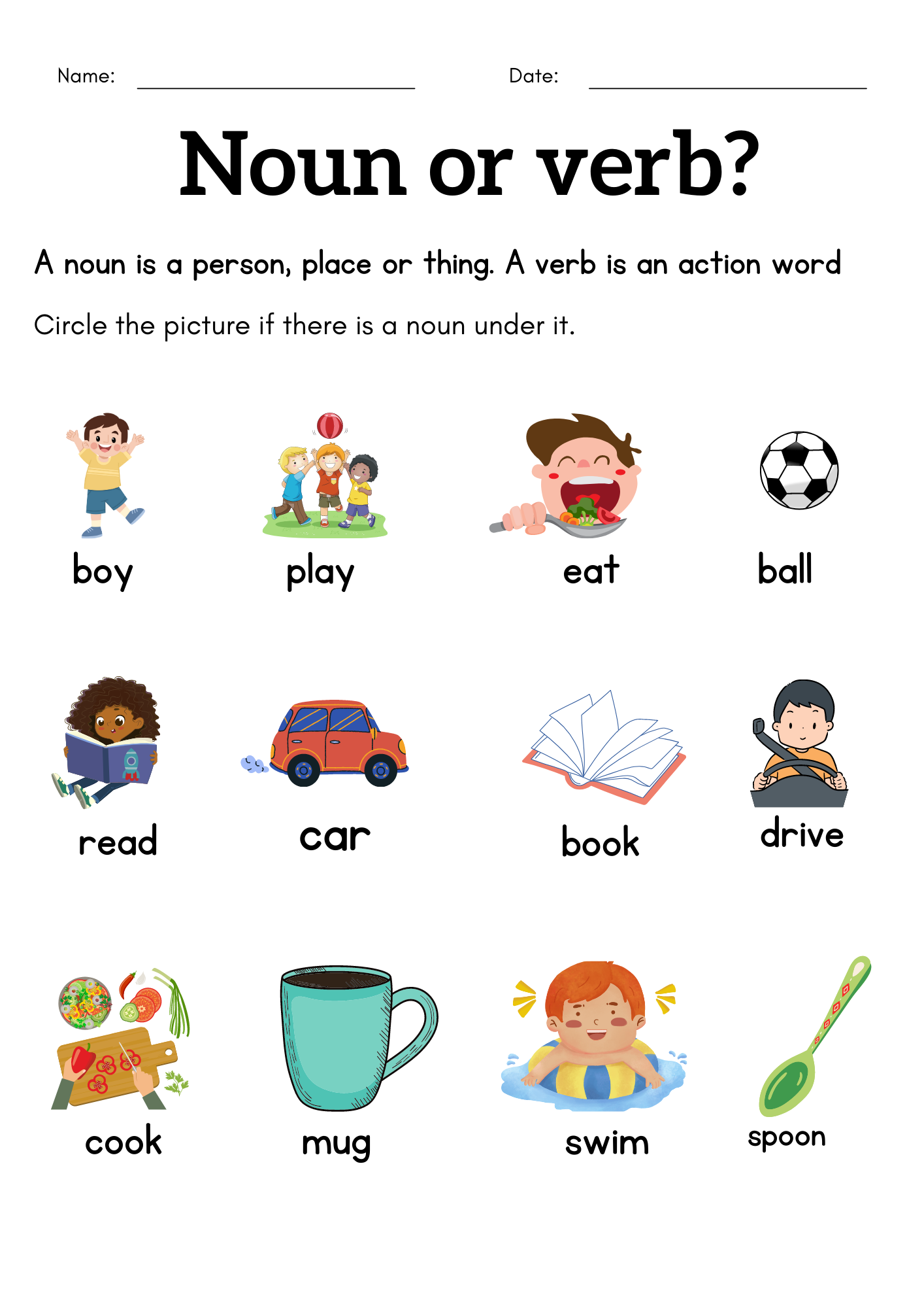 noun and verb worksheets