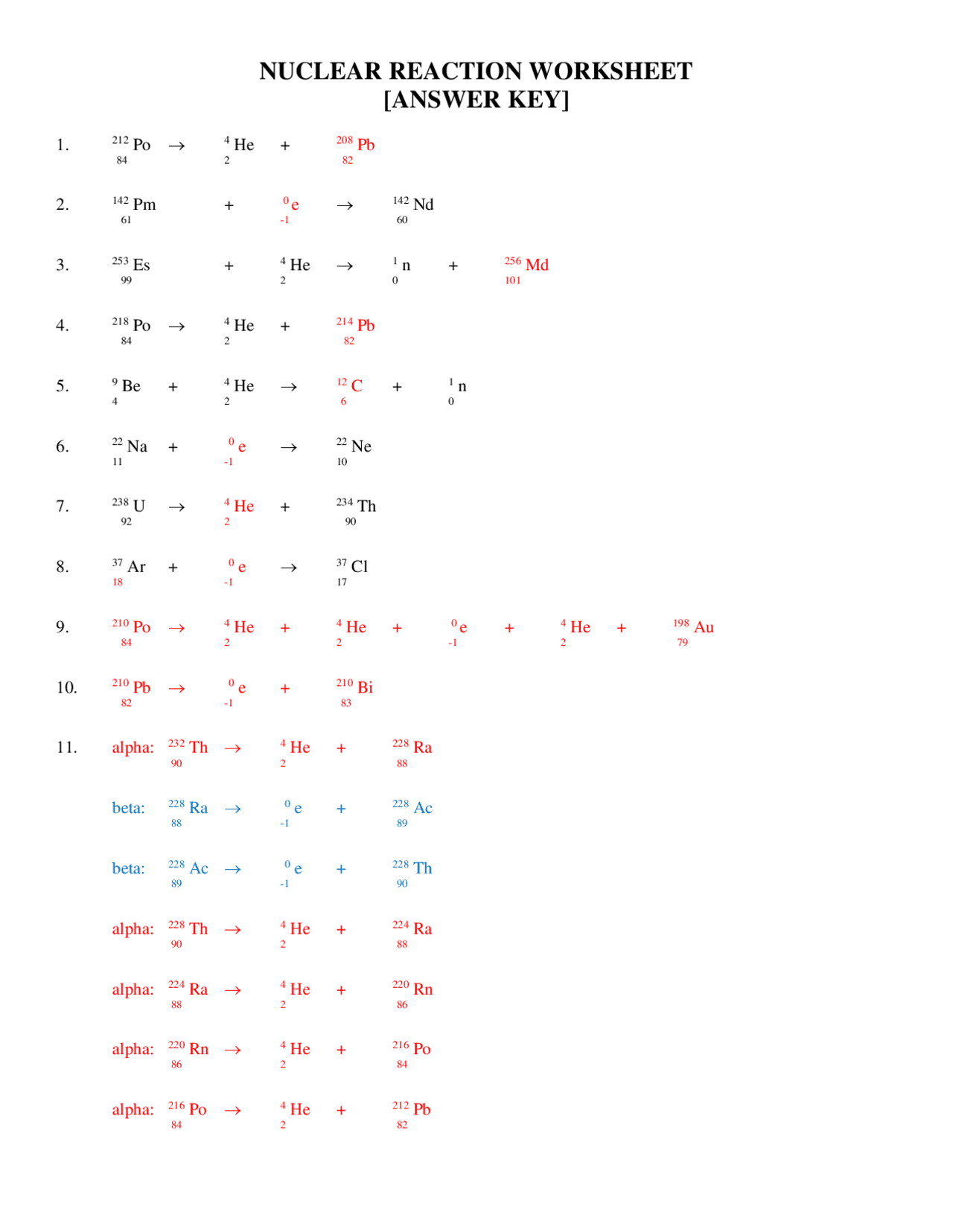 nuclear decay worksheet