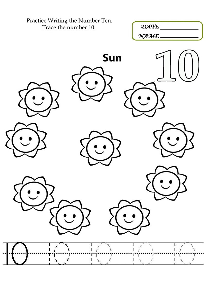 number 10 worksheets for preschool