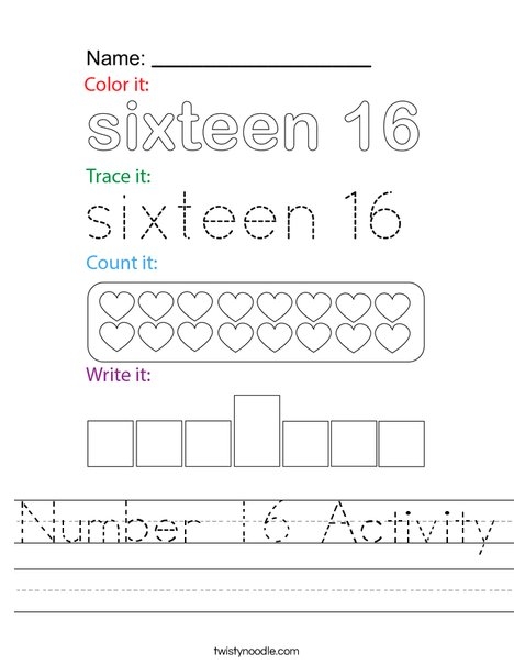 Number 16 Activity Worksheet Twisty Noodle Worksheets Library