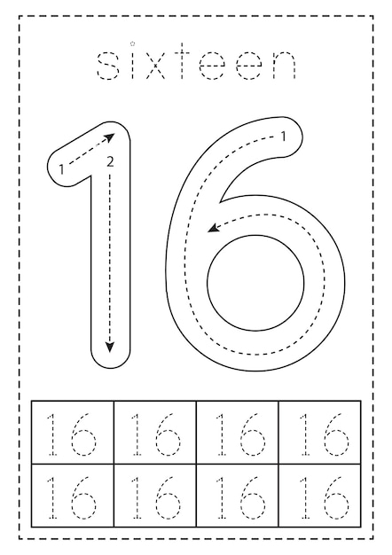 Number 16 Tracing Worksheet Number Sixteen Handwriting Worksheet 