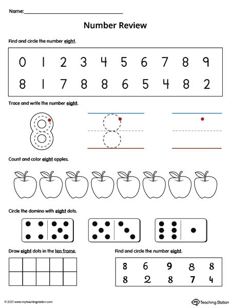 Number 8 Review Worksheet Color MyTeachingStation