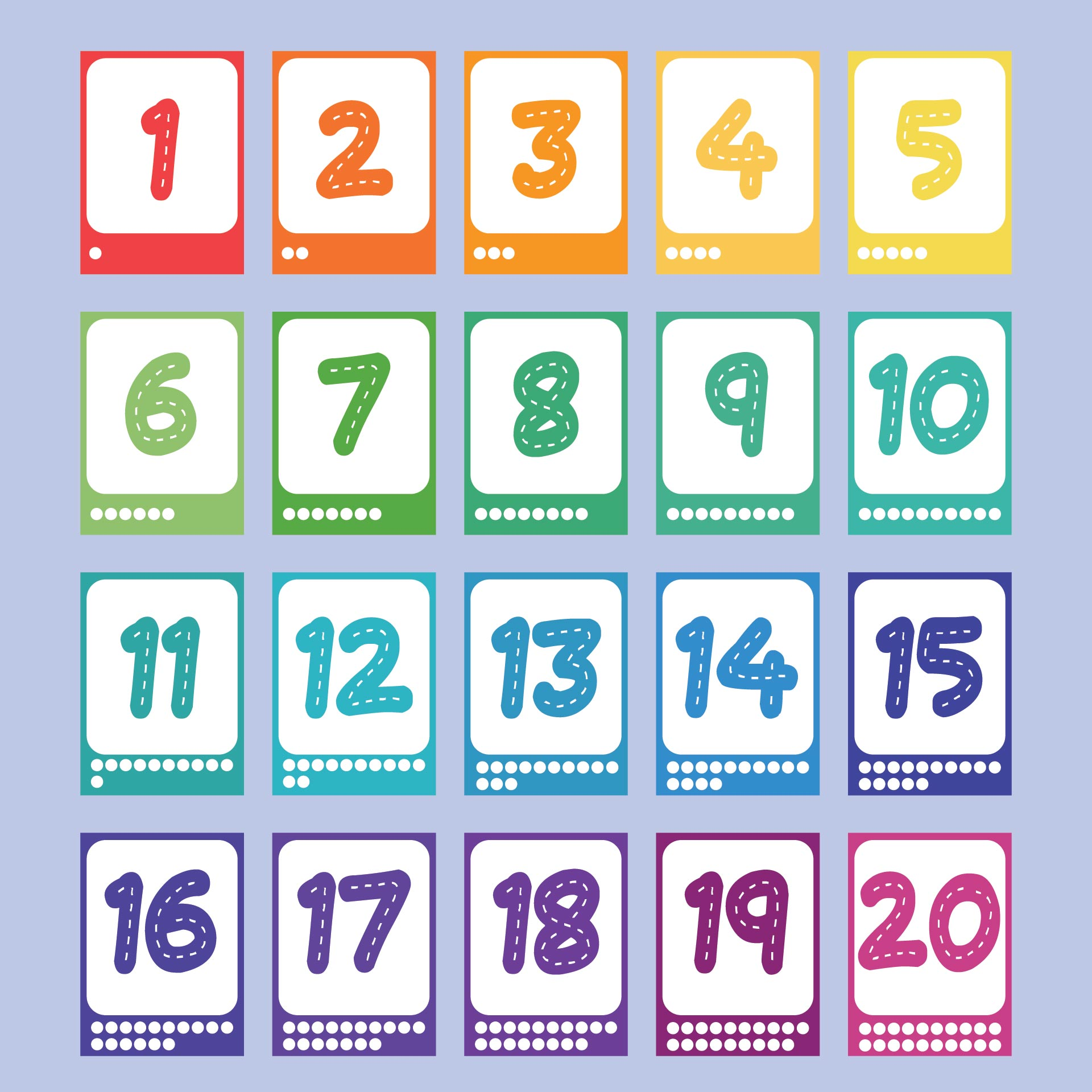 printable number cards 1 20 with pictures