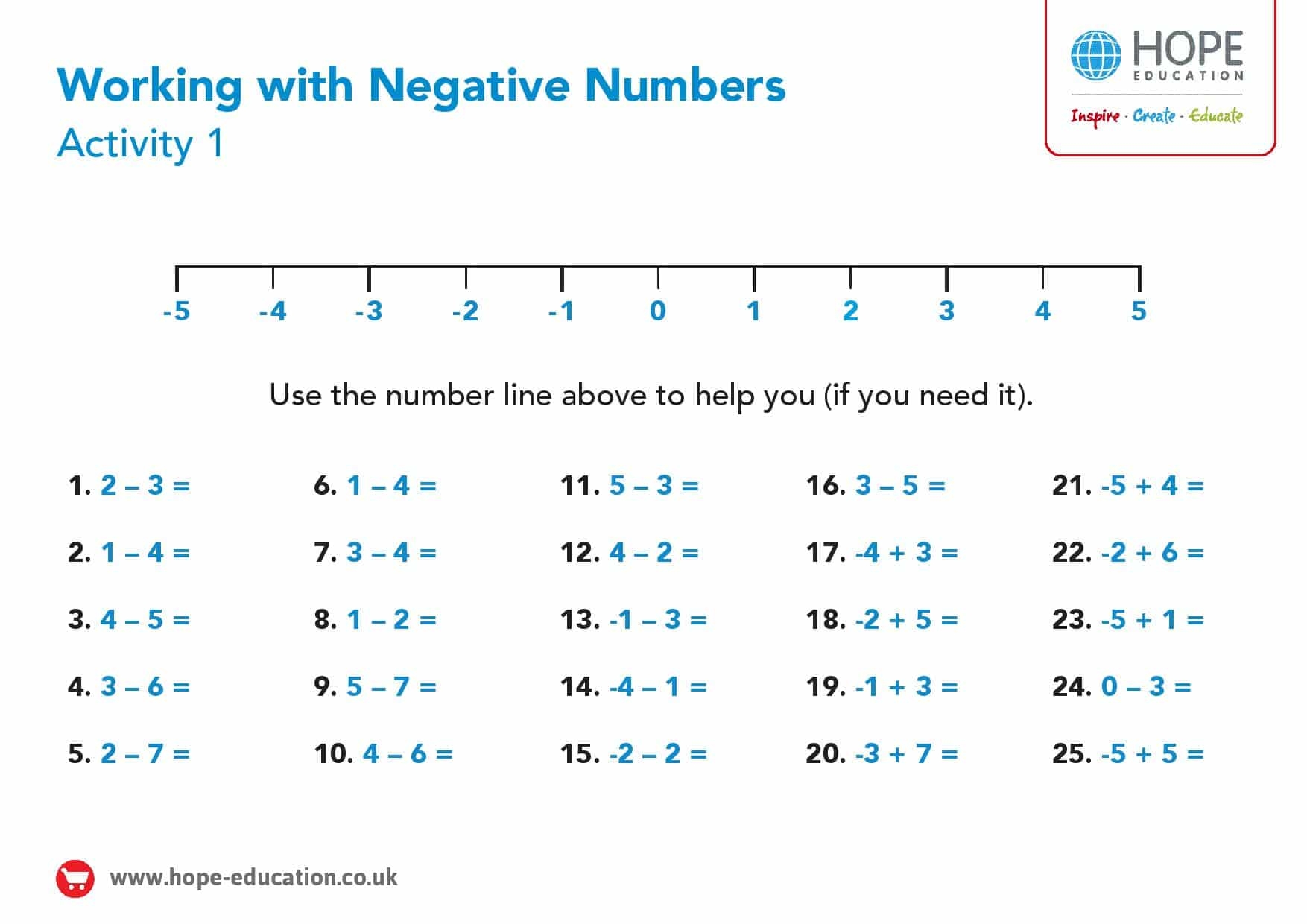 positive and negative numbers worksheet
