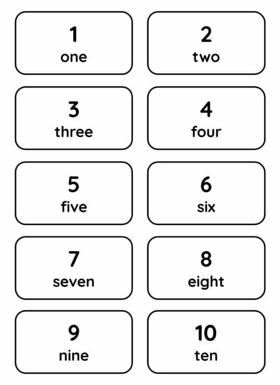 printable number words flash cards
