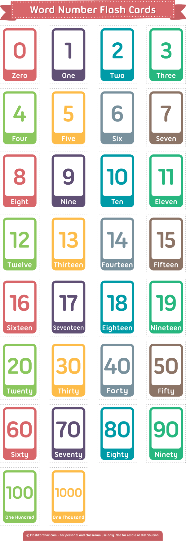 Number Words Flash Cards Printable Free Free Printable Card