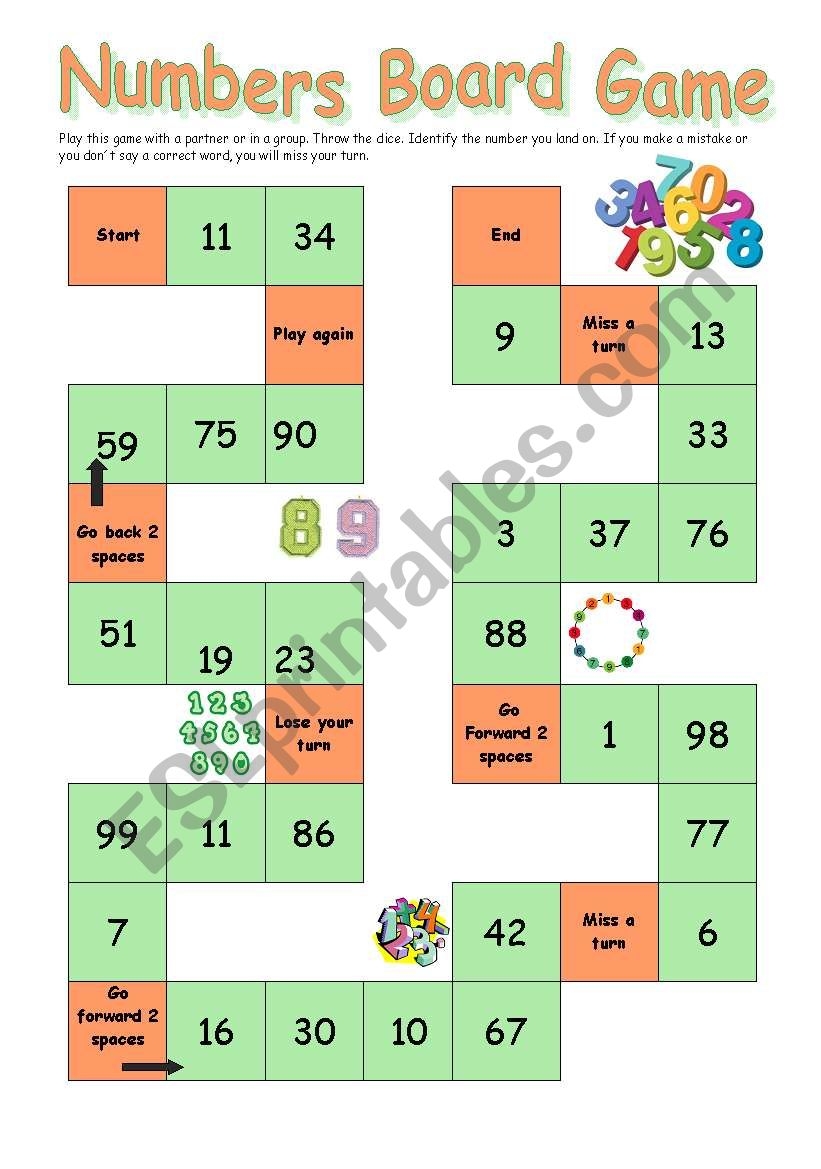 Numbers Board Game ESL Worksheet By Ana B