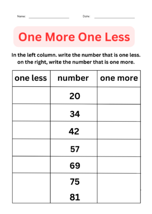 one more one less worksheets