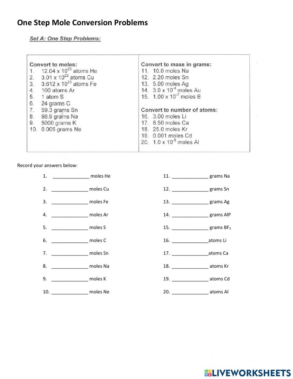 mole-mole conversions worksheet