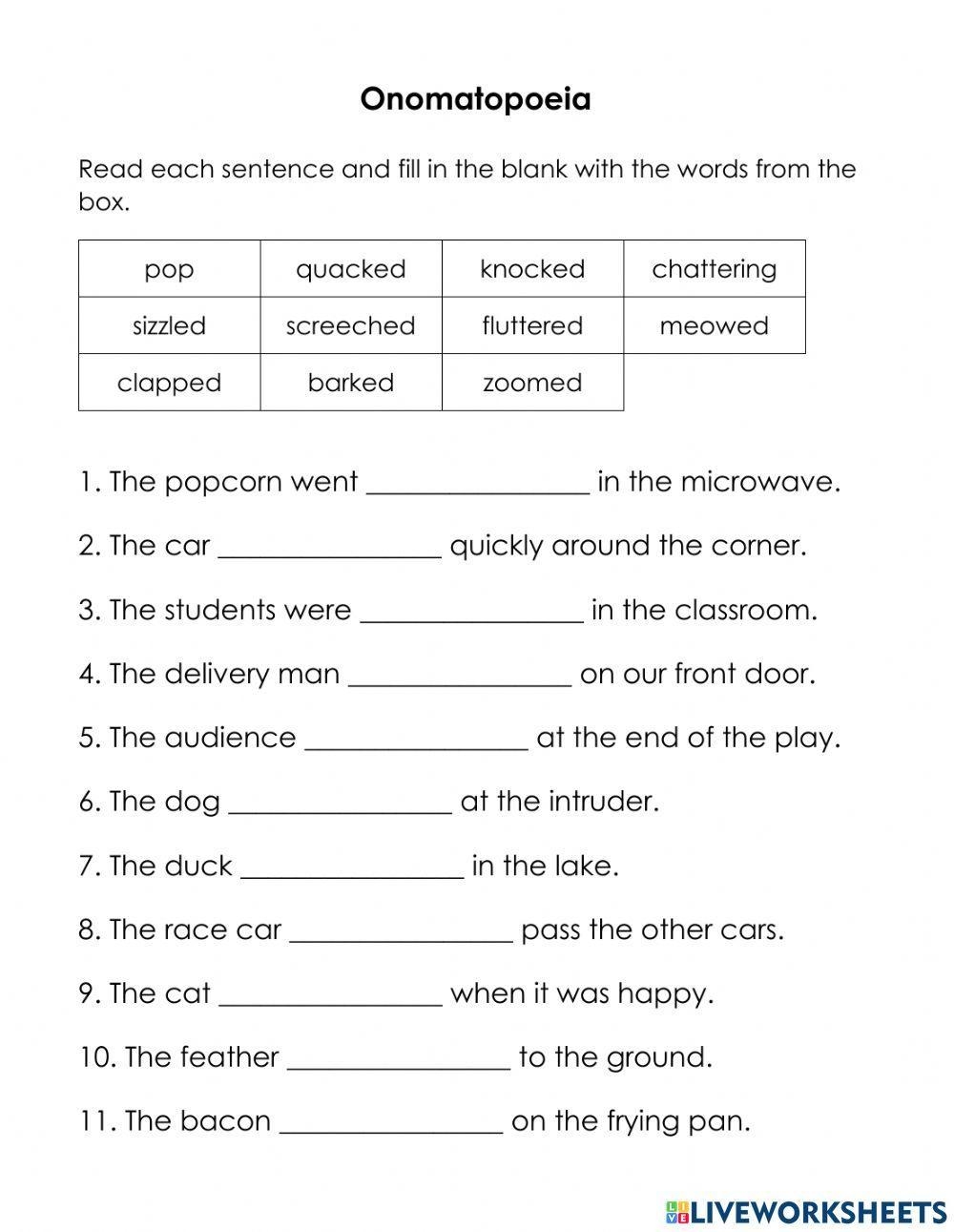 Onomatopoeia Worksheet English 4th Grade Worksheets Library