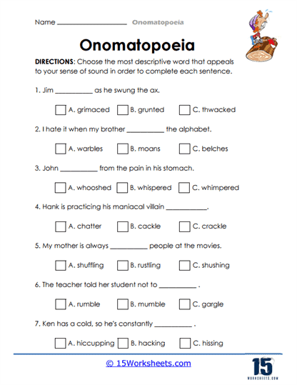 onomatopoeia worksheets for grade 3