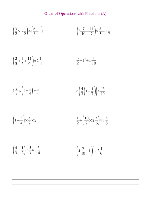 Operations With Fractions Worksheet Pdf Printable PDF Template