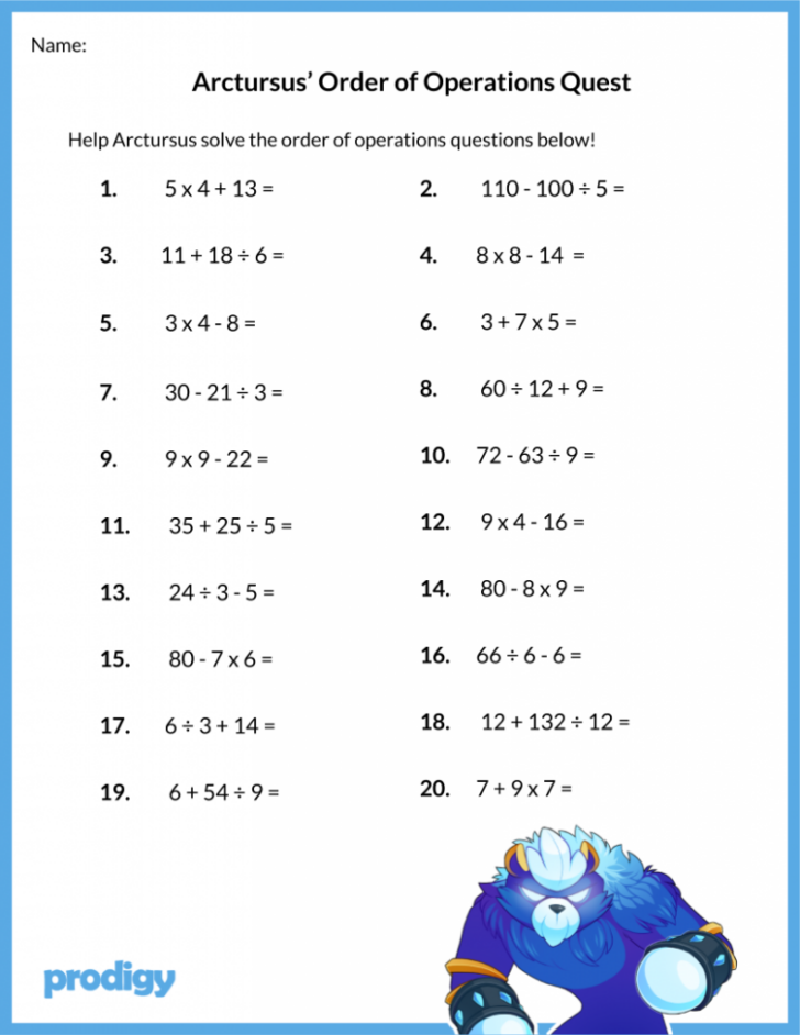 order of operations worksheet grade 5