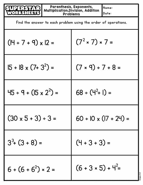 Order Of Operations With Exponents Worksheets Math Monks Worksheets 