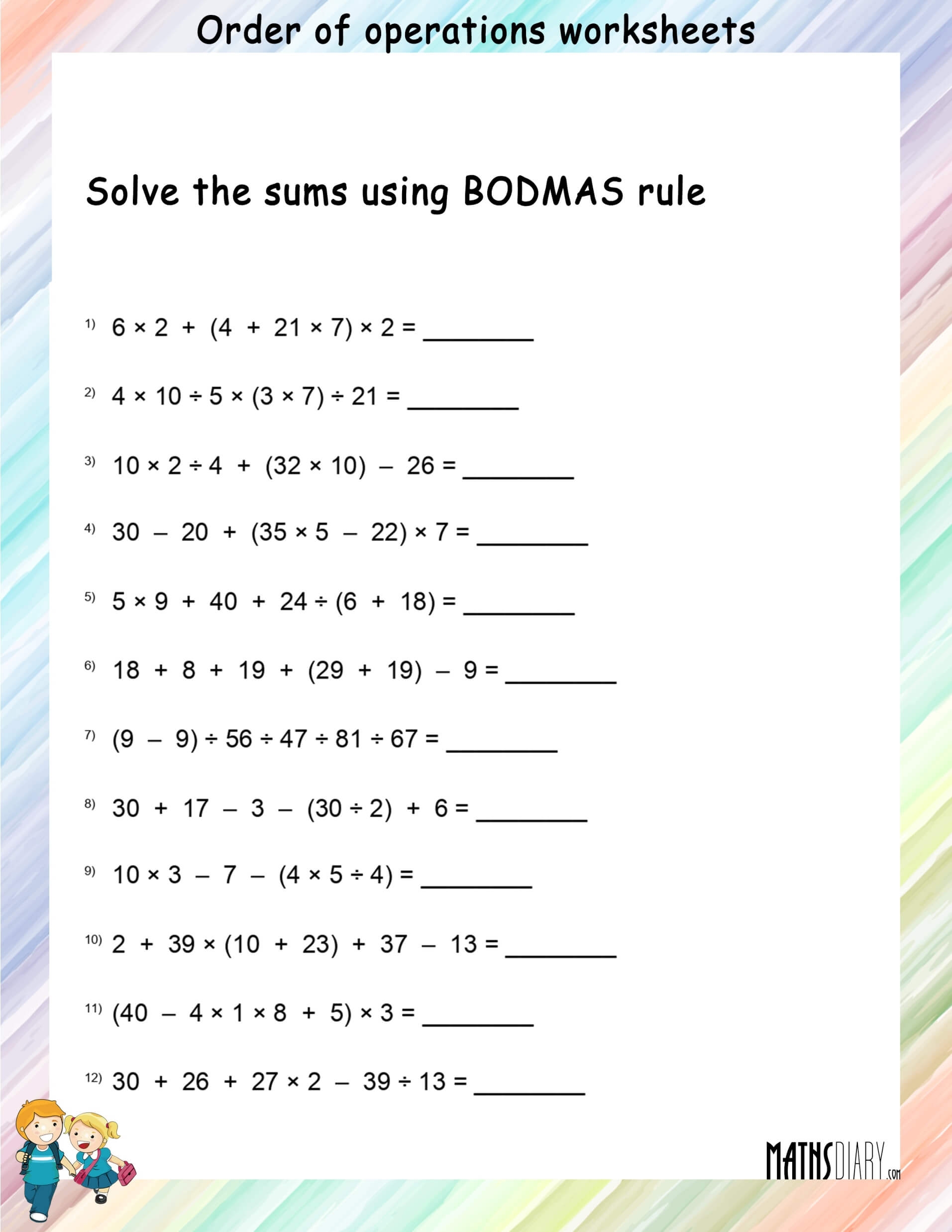 Order Of Operations Worksheet Teach Starter Worksheets Library