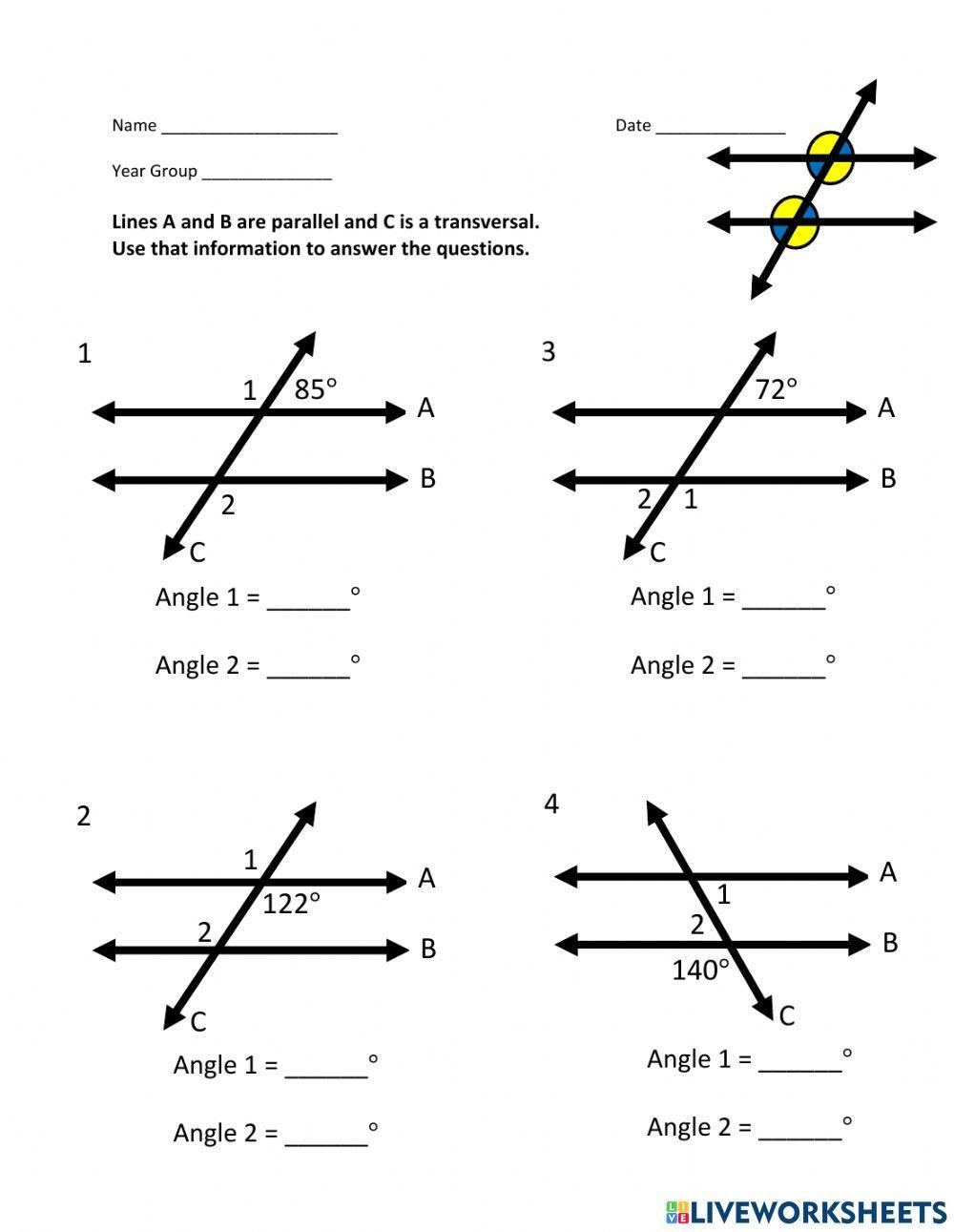 Parallel And Perpendicular Lines With A Trasnversal Line Worksheet 