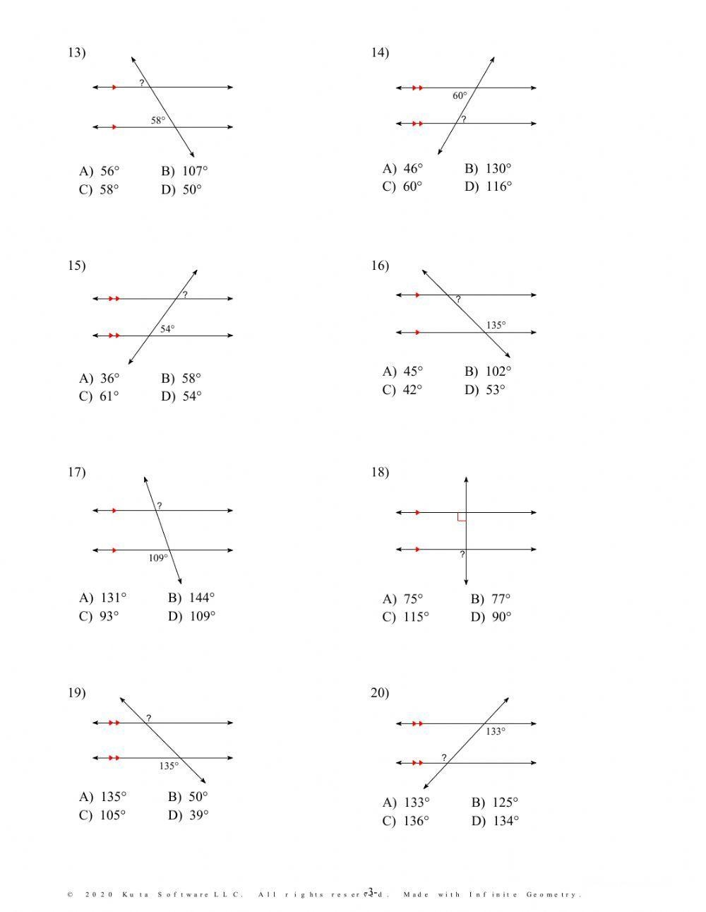 parallel lines with a transversal worksheet
