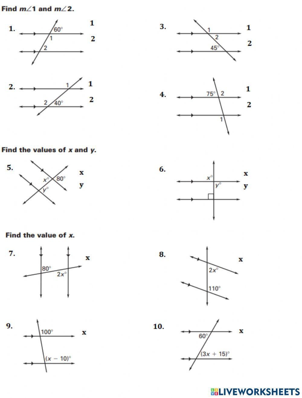 Parallel Lines And Transversals Worksheets Math Monks Worksheets