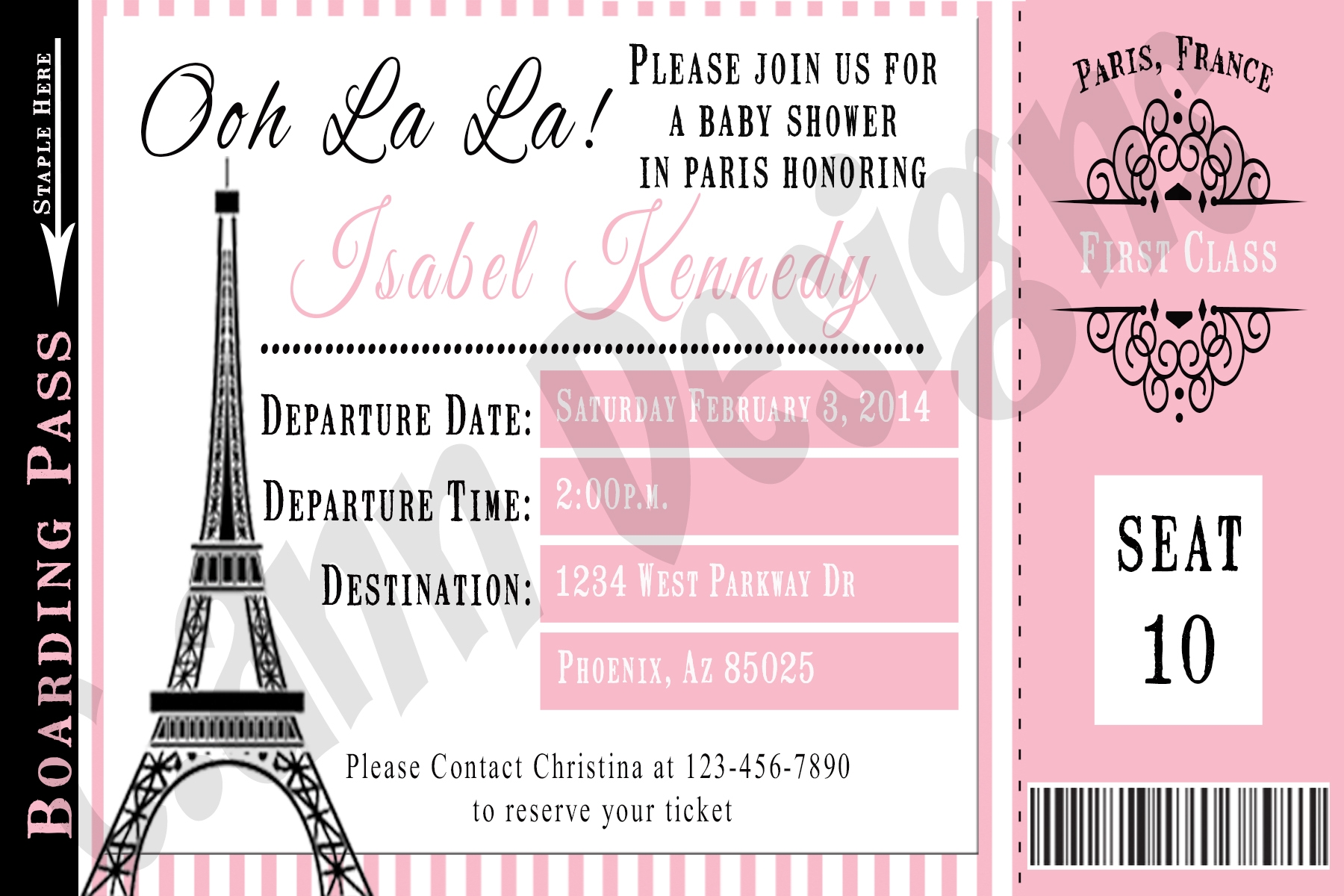 Paris Themed Baby Shower Invitation