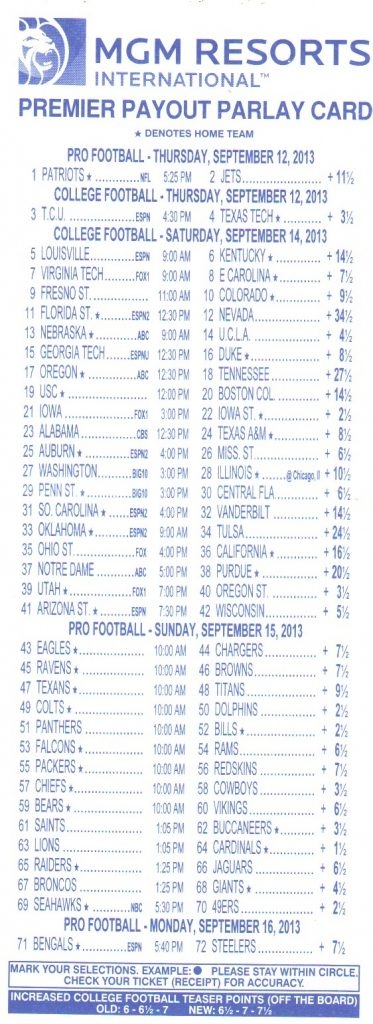 Parlay Bets In The Nfl Free Printable Parlay Cards Printable Card Free