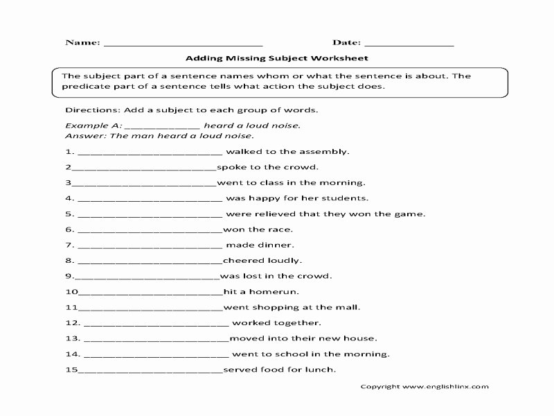 Parts Of A Sentence Worksheet Lovely Parts A Sentence Worksheet Free 